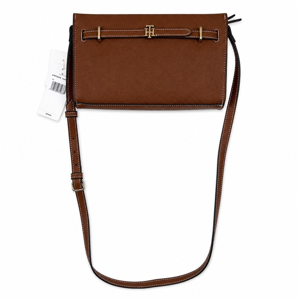 Tommy Hilfiger Brown Pebbled Crossbody Bag XW09249 200 GC9 Gold Hardware NEW